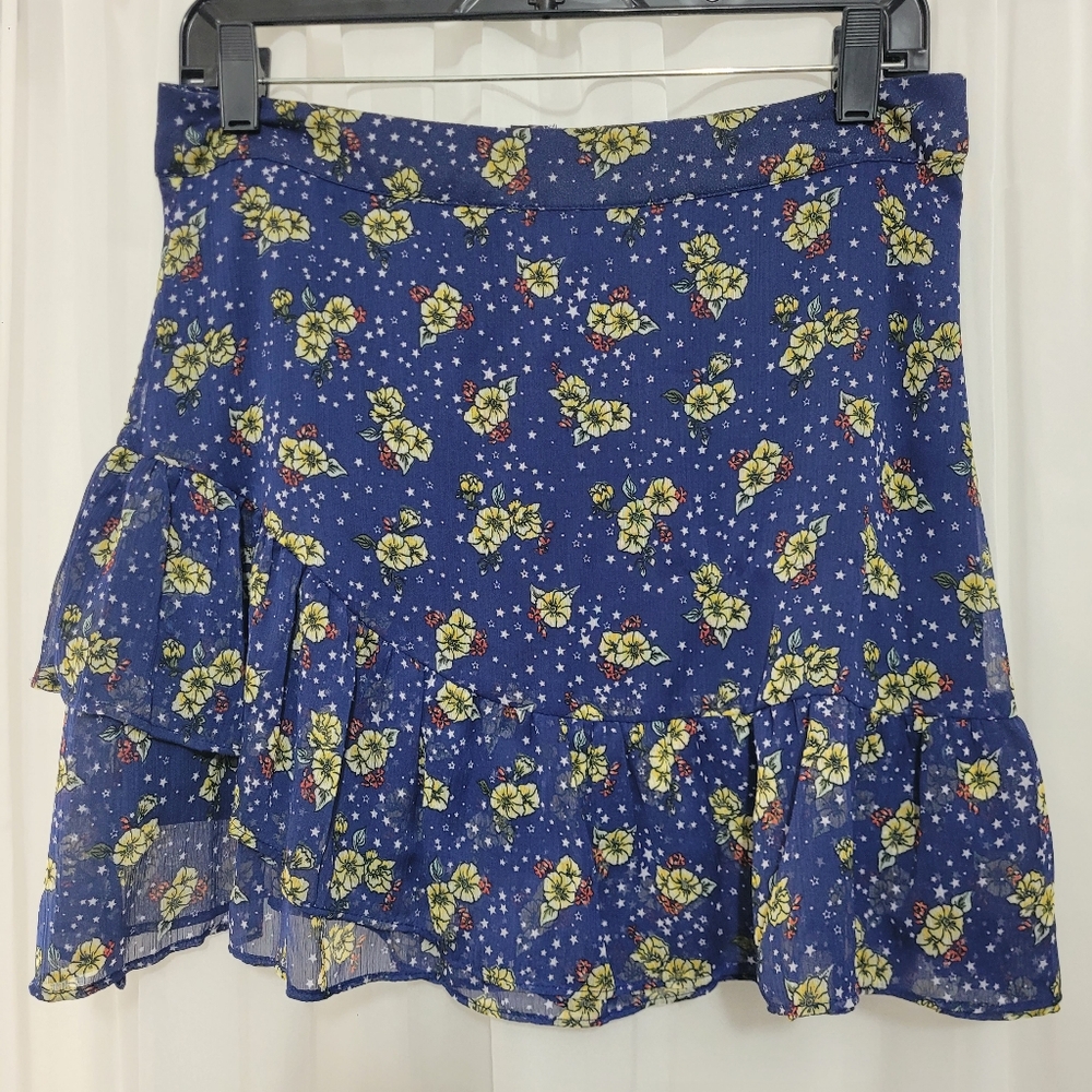 Juniors Navy Floral Star Print Frill Skirt by Bongo Size Small – Spring All Over